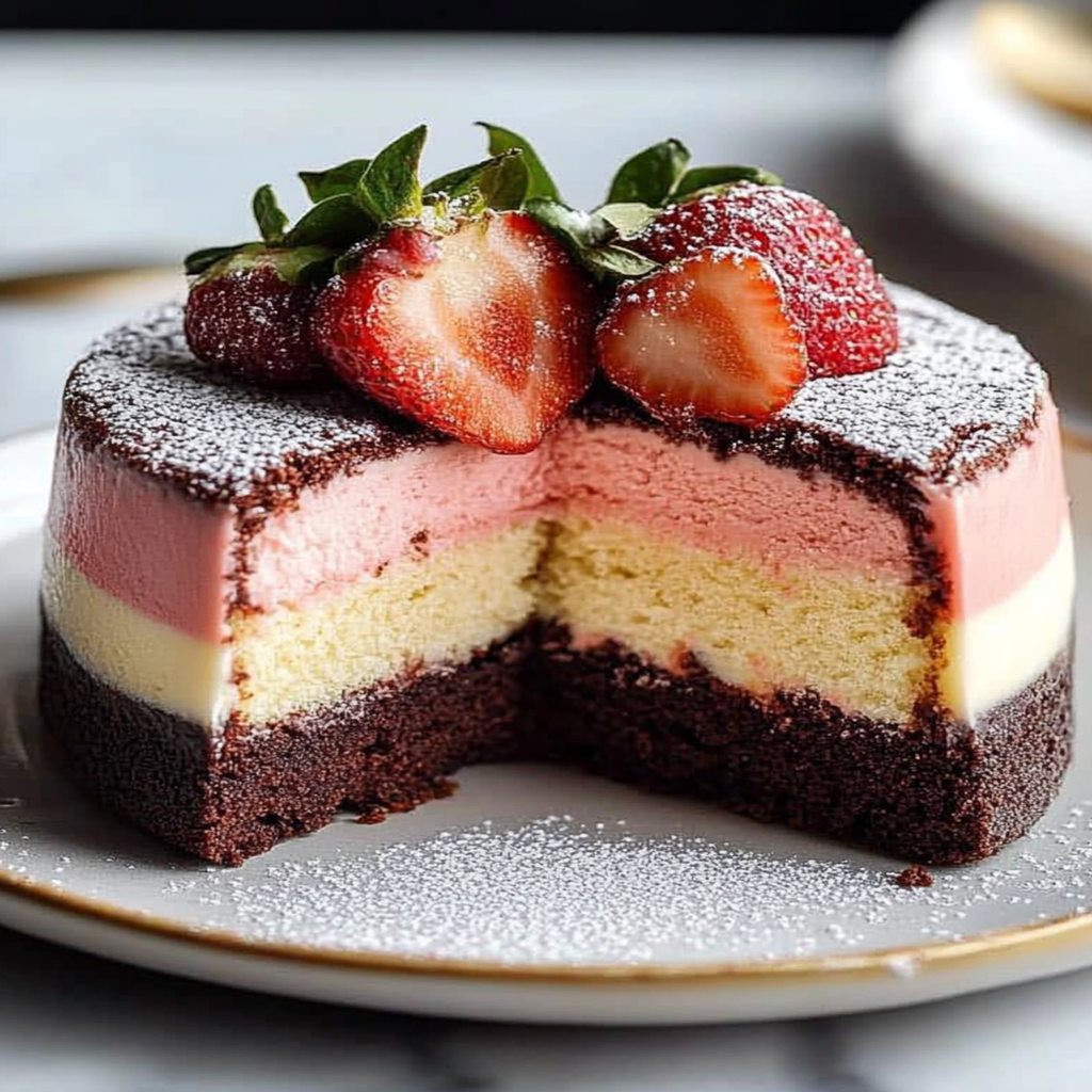 Neapolitan Brownie Bottom Cake