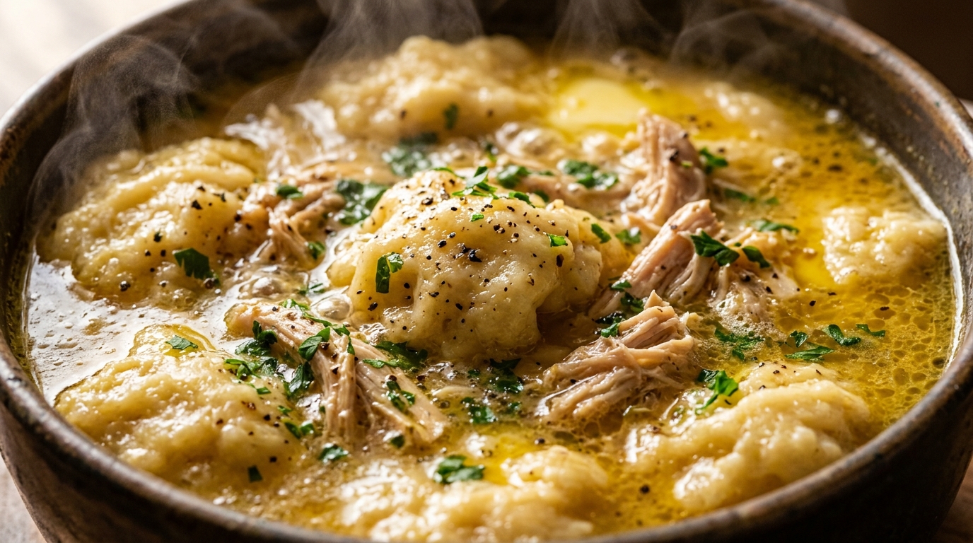 Easy Homemade Southern Chicken and Dumplings ultra close-up macro