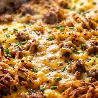 Easy Loaded Breakfast Hashbrown Casserole ultra close-up macro