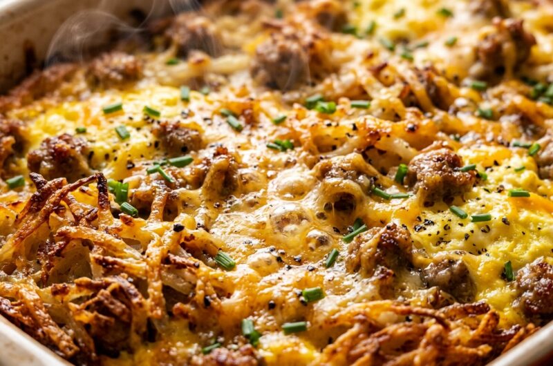 Easy Loaded Breakfast Hashbrown Casserole ultra close-up macro