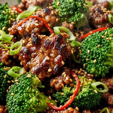 Easy Korean Ground Beef and Broccoli Bowls ultra close-up macro