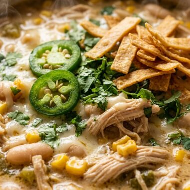 Creamy Slow Cooker White Chicken Chili ultra close-up macro