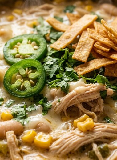 Creamy Slow Cooker White Chicken Chili ultra close-up macro