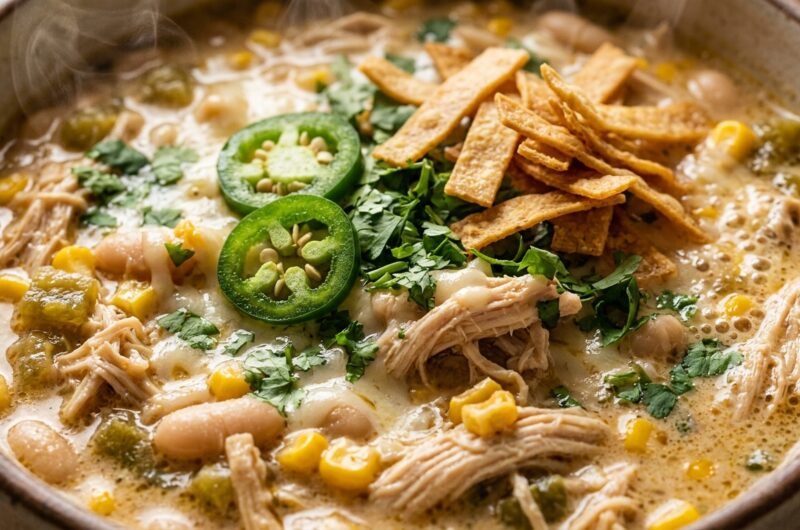 Creamy Slow Cooker White Chicken Chili ultra close-up macro