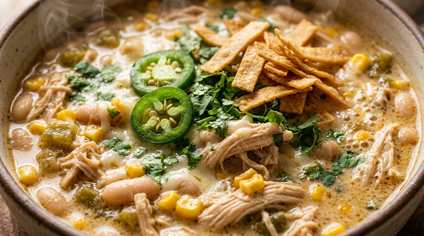 Creamy Slow Cooker White Chicken Chili ultra close-up macro